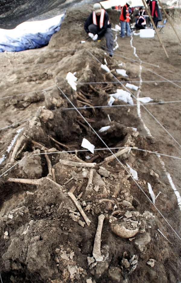 지난 2007년 제주공항 내에서 발견된 집단 학살터에 대한 유해 발굴현장 모습. /사진=제주4.3평화재단
