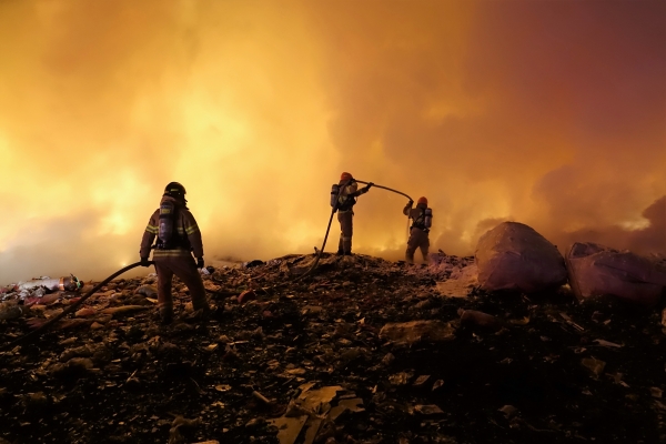 12일 새벽 서귀포 색달동 쓰레기매립장에서 불이 나 7시간만에 불길이 잡혔다. /사진=서귀포소방서