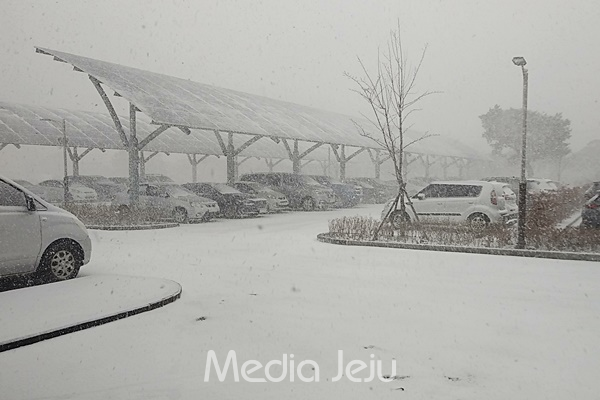 30일 기온이 크게 떨어지면서 제주 지역에 많은 눈이 내렸다. © 미디어제주