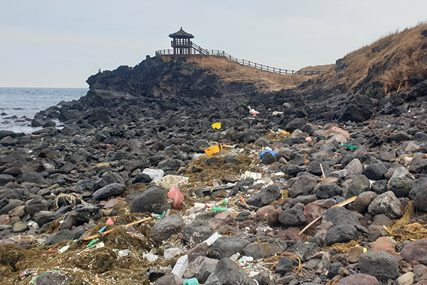 지난 6일 제주시 조천읍 닭머르 인근 해안가에 많은 쓰레기가 밀려와 있다. /사진=디프다 제주.