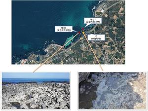 제주시 한경 판포리 해안 갯바위 덮은 오염물질 ‘시멘트’ 확인