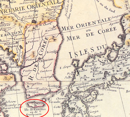 위 지도를 확대한 모습. 제주도를 '켈파르트'라고 표기했고, '풍마'도 함께 써 있다.